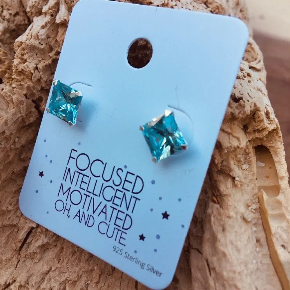 Sterling crystal square blue earrings